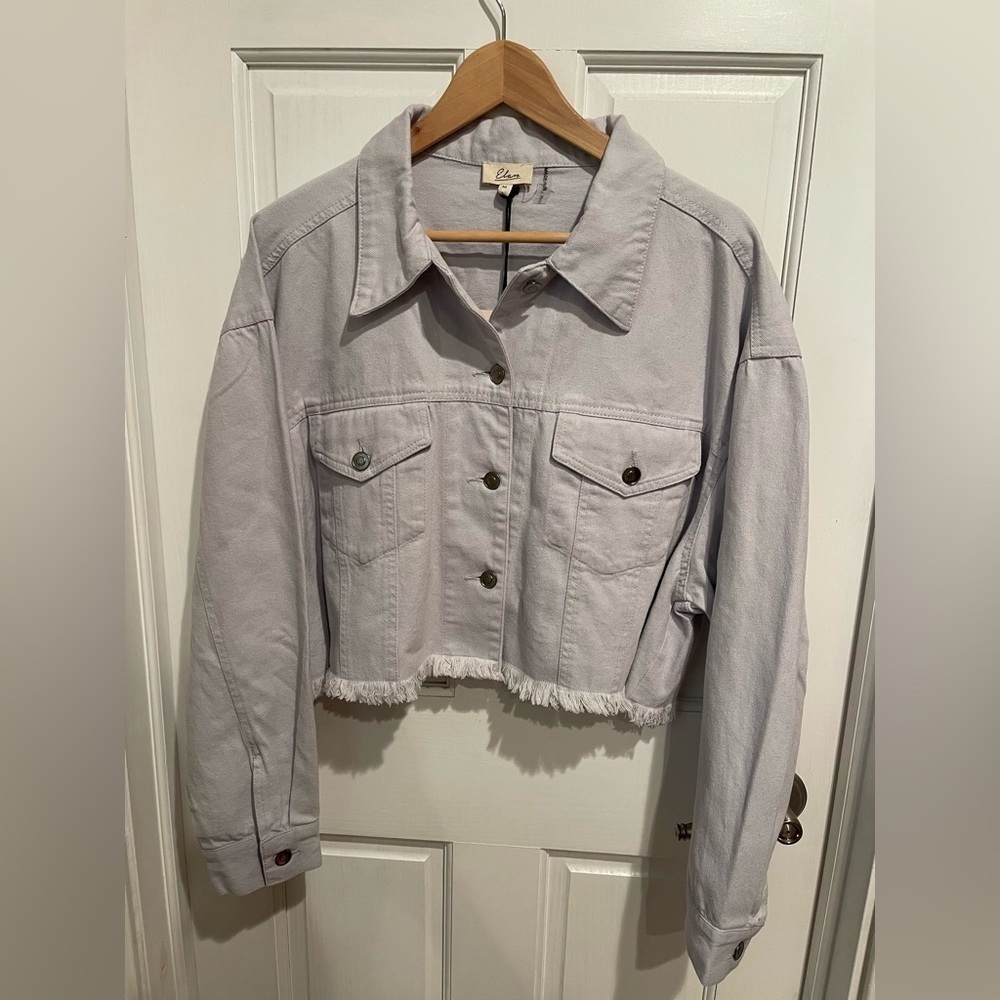 Elan Lilac Crop Denim Jacket - Picture 2 of 4